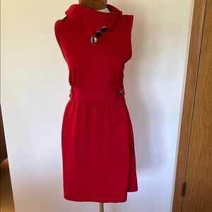 Monteau Red Asymmetrical Cowl Neck Dress with Pockets